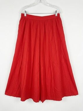 A New Day Red Textured Seersucker Maxi Skirt Pockets L Office Boho Preppy Work